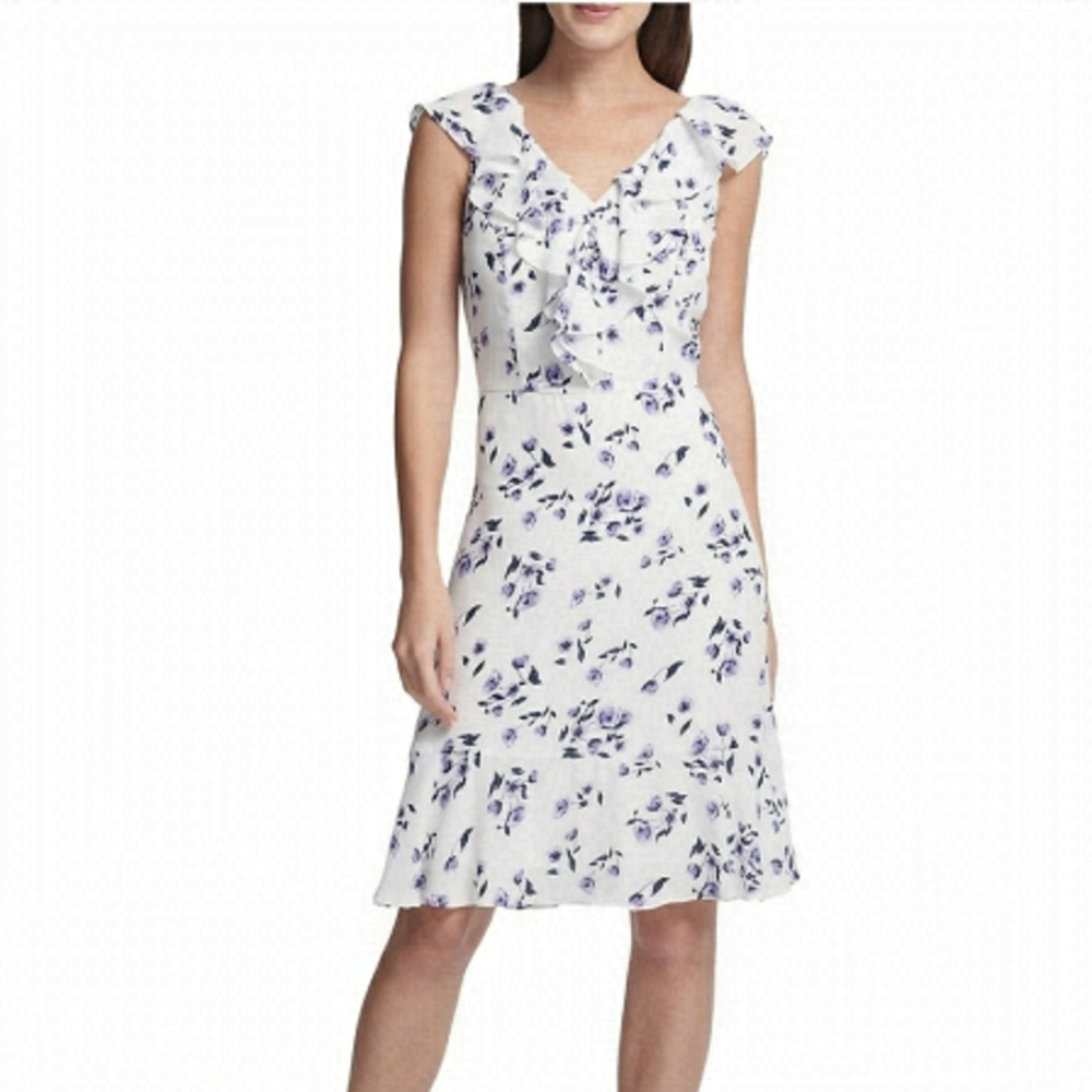 DKNY Floral Ruffle A-Line Dress Size 2